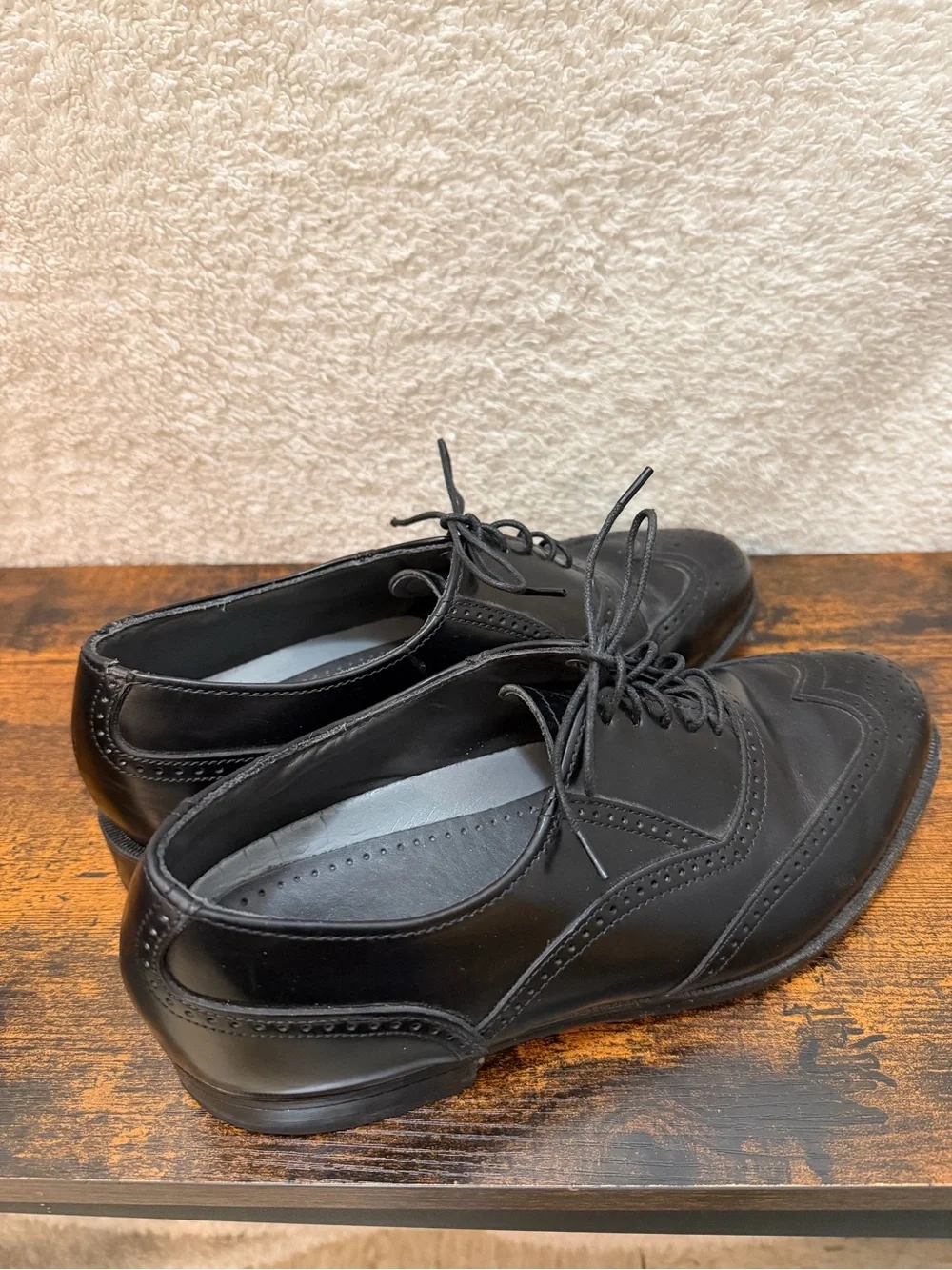 DEXTER Vintage Shoes Mens 8 2W Black Wingtip Oxford Brogue Blucher Classic USA